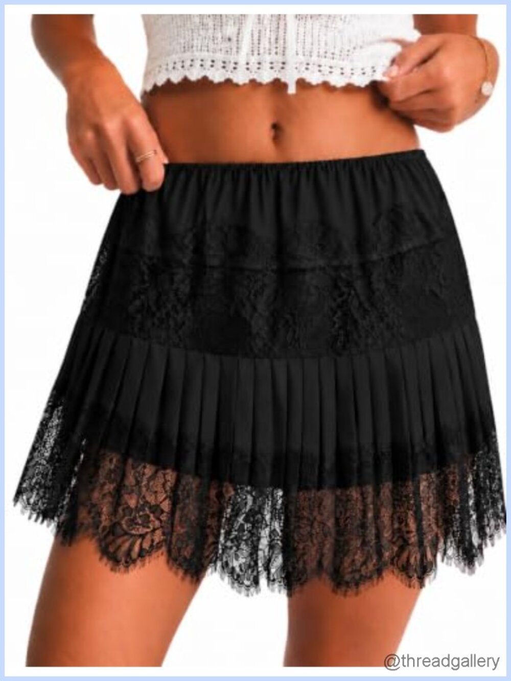 Y2K Lace Slip Mini Skirt Ruffle Pleated Flowy Short